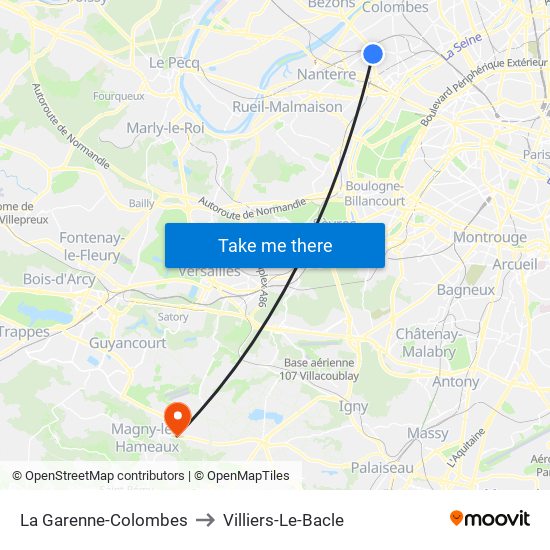 La Garenne-Colombes to Villiers-Le-Bacle map