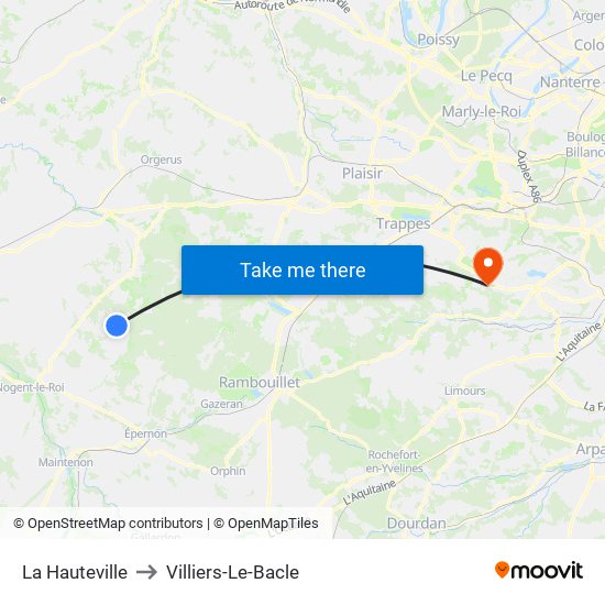 La Hauteville to Villiers-Le-Bacle map