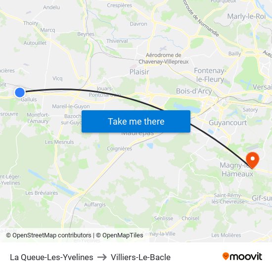 La Queue-Les-Yvelines to Villiers-Le-Bacle map