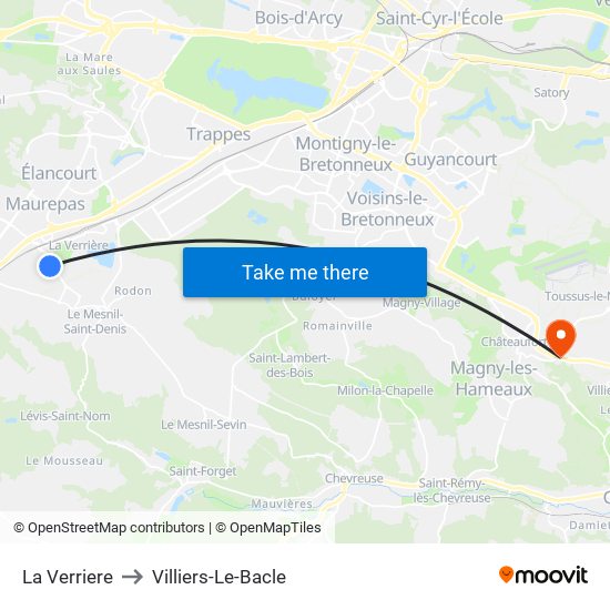 La Verriere to Villiers-Le-Bacle map