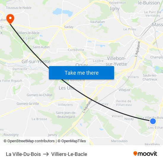 La Ville-Du-Bois to Villiers-Le-Bacle map