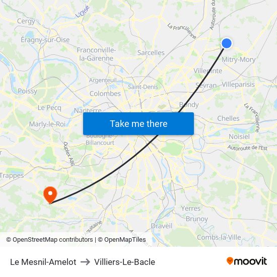 Le Mesnil-Amelot to Villiers-Le-Bacle map