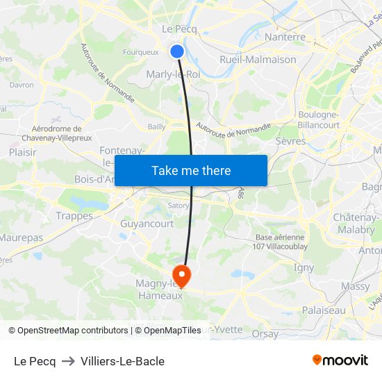 Le Pecq to Villiers-Le-Bacle map