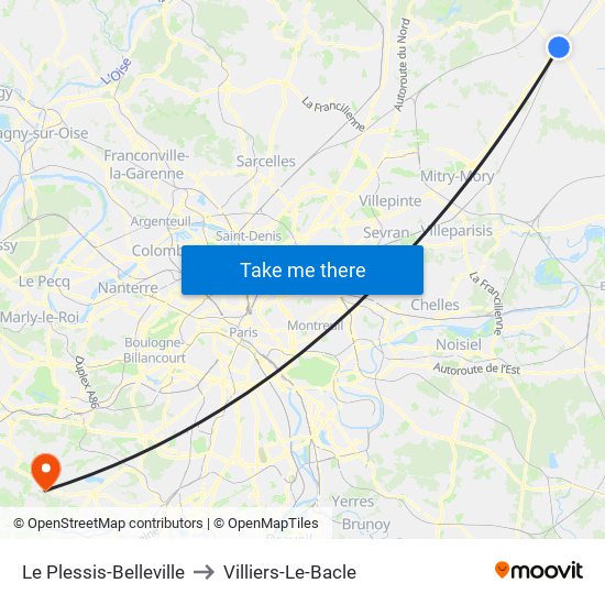 Le Plessis-Belleville to Villiers-Le-Bacle map
