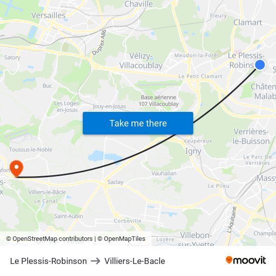 Le Plessis-Robinson to Villiers-Le-Bacle map