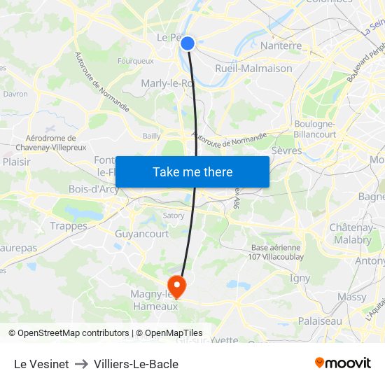 Le Vesinet to Villiers-Le-Bacle map