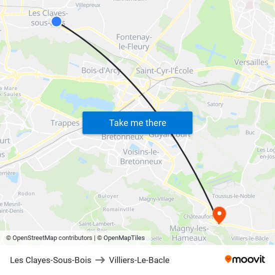 Les Clayes-Sous-Bois to Villiers-Le-Bacle map