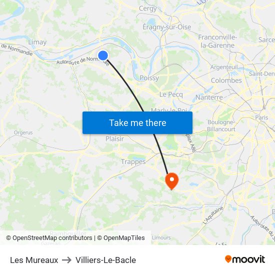 Les Mureaux to Villiers-Le-Bacle map