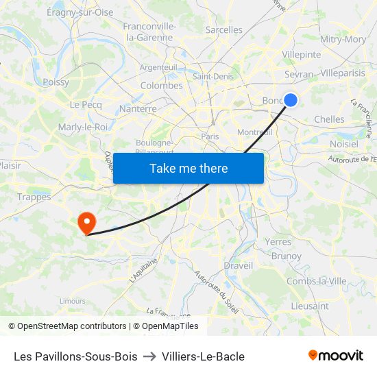 Les Pavillons-Sous-Bois to Villiers-Le-Bacle map