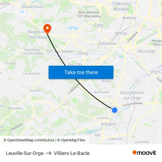 Leuville-Sur-Orge to Villiers-Le-Bacle map