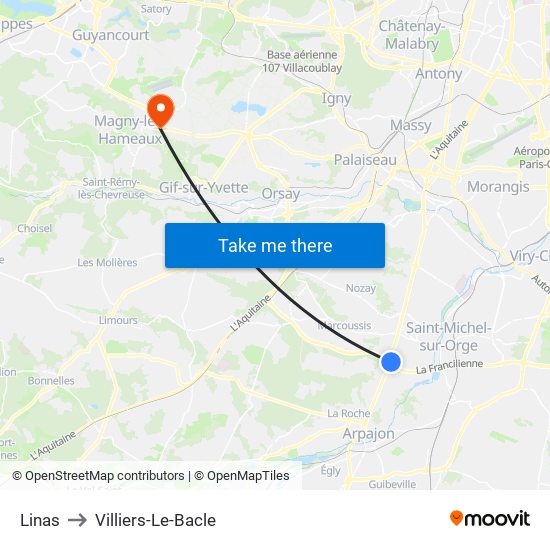Linas to Villiers-Le-Bacle map