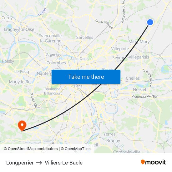 Longperrier to Villiers-Le-Bacle map