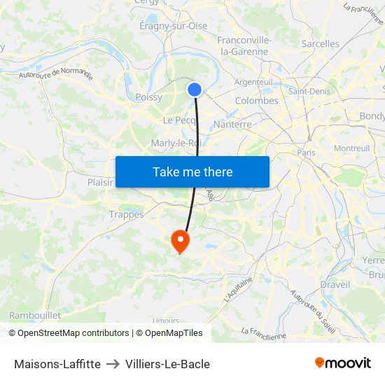 Maisons-Laffitte to Villiers-Le-Bacle map