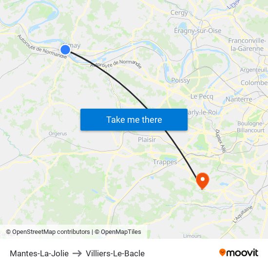 Mantes-La-Jolie to Villiers-Le-Bacle map