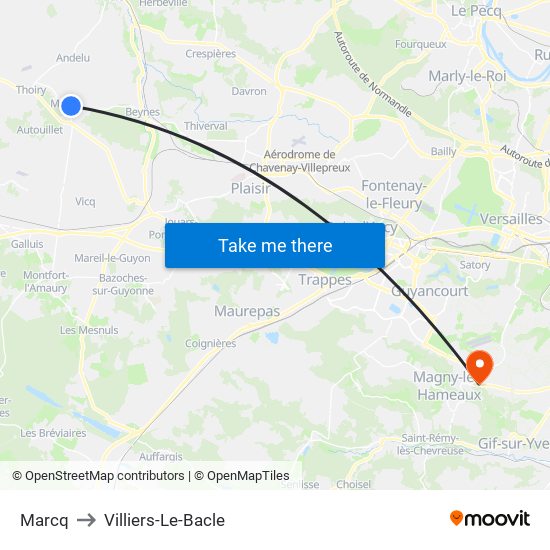 Marcq to Villiers-Le-Bacle map