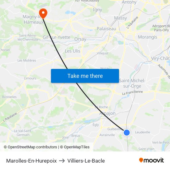 Marolles-En-Hurepoix to Villiers-Le-Bacle map