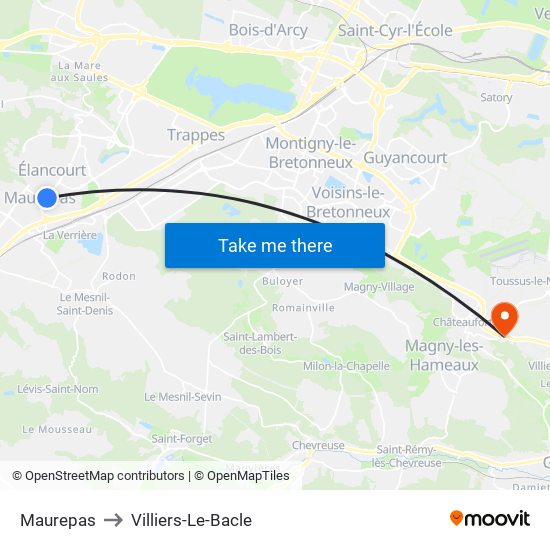 Maurepas to Villiers-Le-Bacle map