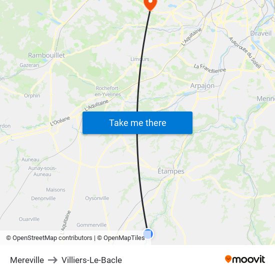 Mereville to Villiers-Le-Bacle map