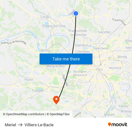Meriel to Villiers-Le-Bacle map
