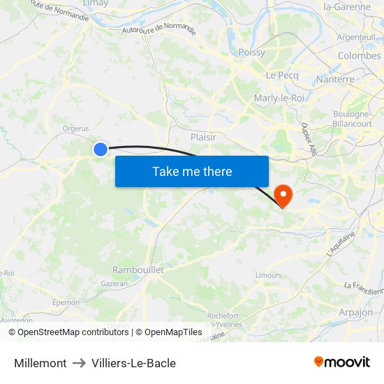 Millemont to Villiers-Le-Bacle map