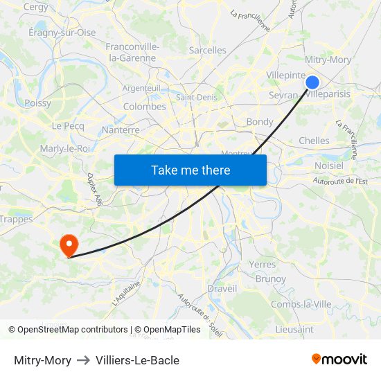 Mitry-Mory to Villiers-Le-Bacle map