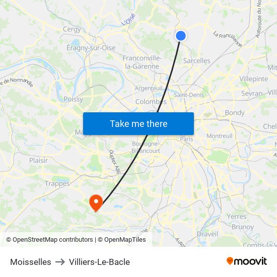 Moisselles to Villiers-Le-Bacle map