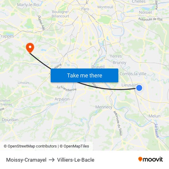 Moissy-Cramayel to Villiers-Le-Bacle map