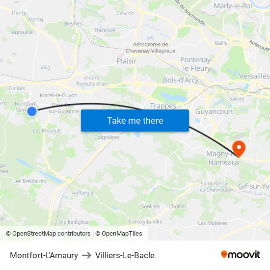 Montfort-L'Amaury to Villiers-Le-Bacle map