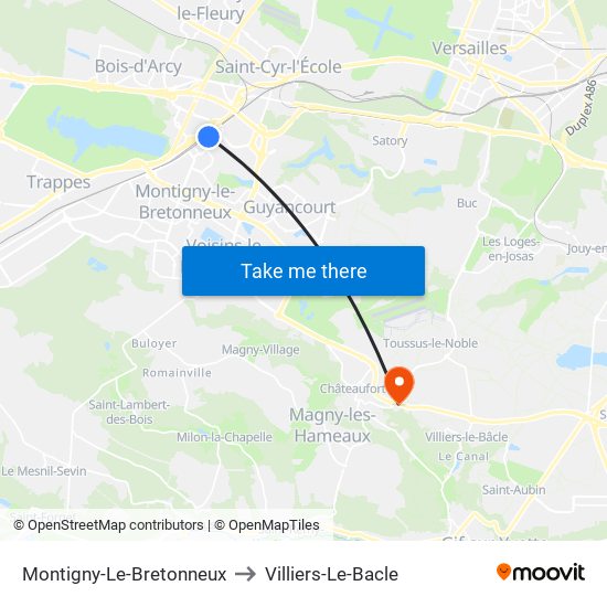Montigny-Le-Bretonneux to Villiers-Le-Bacle map