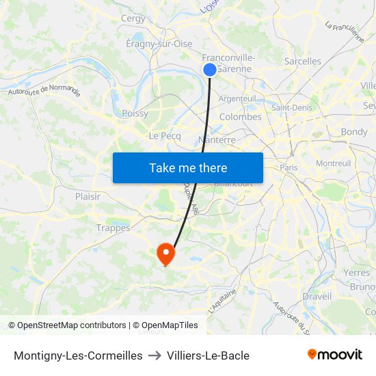 Montigny-Les-Cormeilles to Villiers-Le-Bacle map
