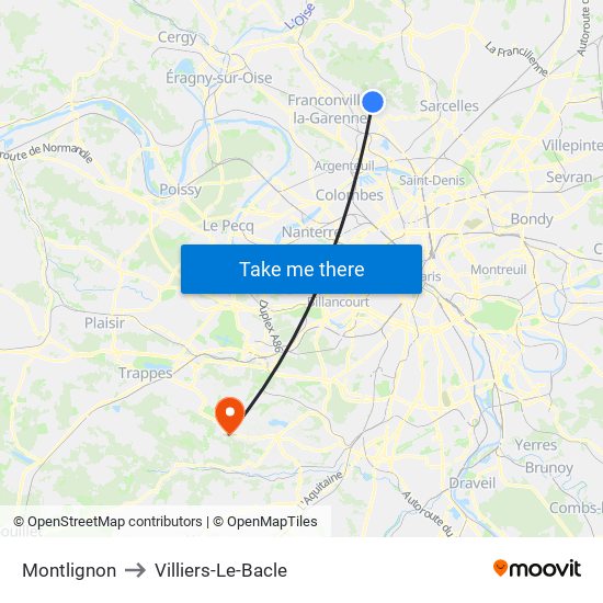 Montlignon to Villiers-Le-Bacle map