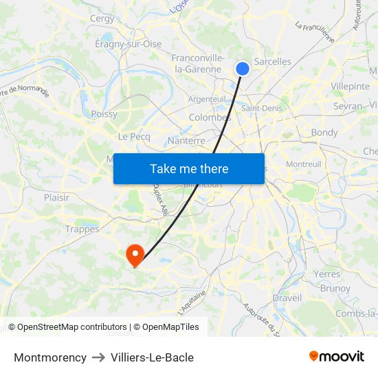 Montmorency to Villiers-Le-Bacle map