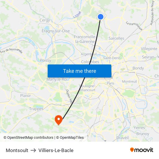 Montsoult to Villiers-Le-Bacle map