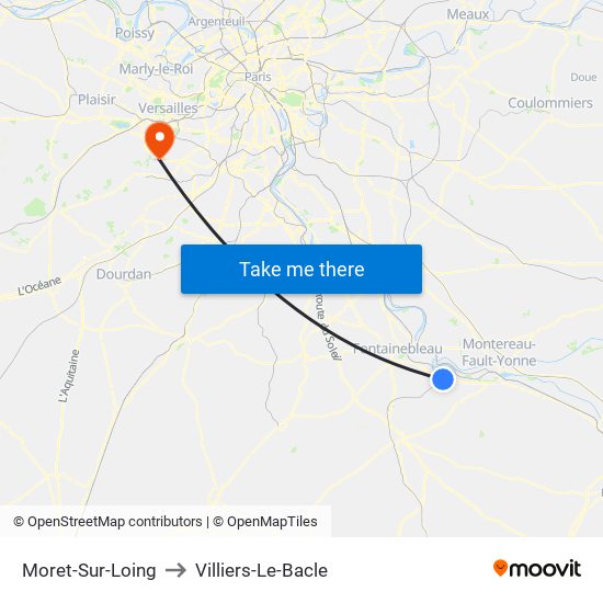 Moret-Sur-Loing to Villiers-Le-Bacle map