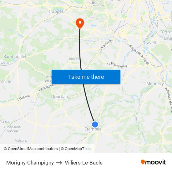 Morigny-Champigny to Villiers-Le-Bacle map