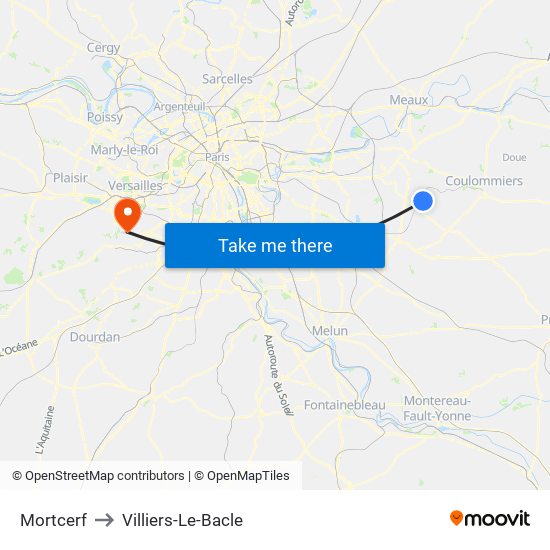 Mortcerf to Villiers-Le-Bacle map