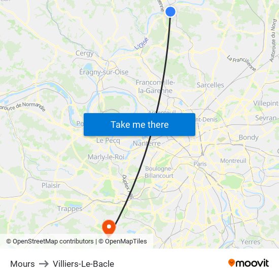 Mours to Villiers-Le-Bacle map