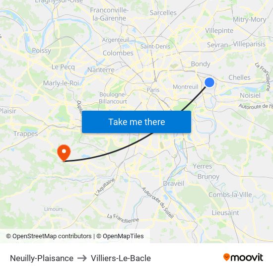 Neuilly-Plaisance to Villiers-Le-Bacle map