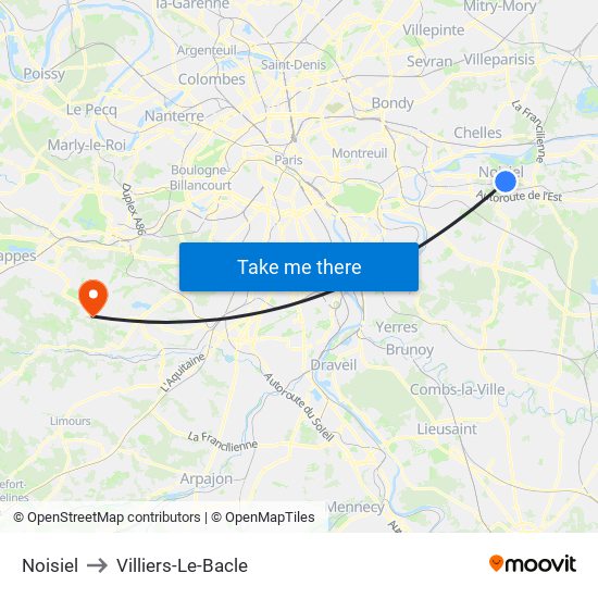 Noisiel to Villiers-Le-Bacle map