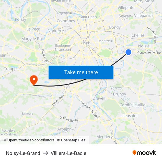 Noisy-Le-Grand to Villiers-Le-Bacle map