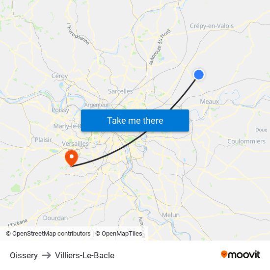 Oissery to Villiers-Le-Bacle map