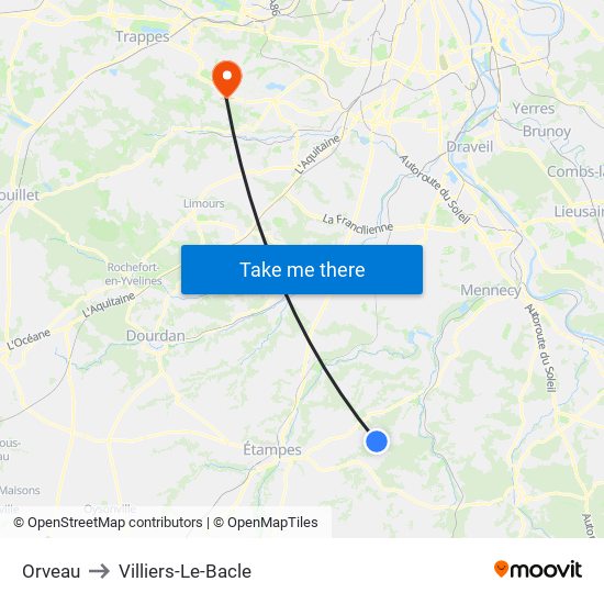 Orveau to Villiers-Le-Bacle map