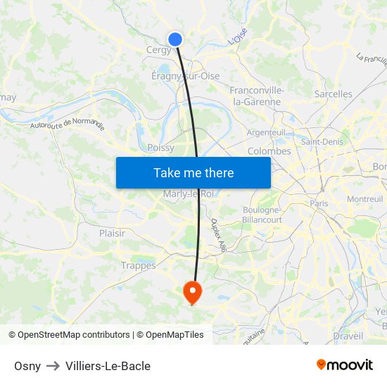 Osny to Villiers-Le-Bacle map