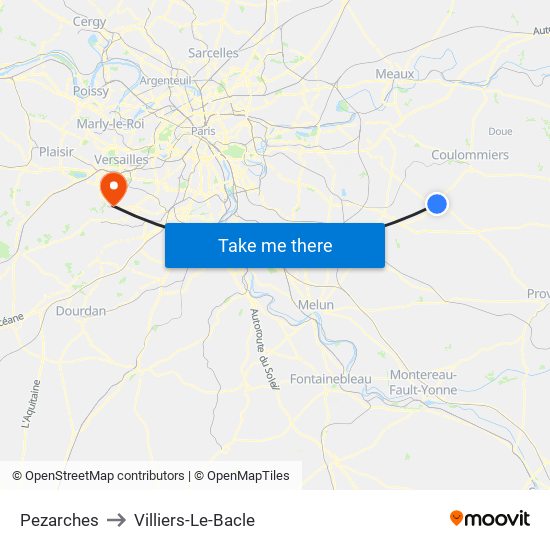 Pezarches to Villiers-Le-Bacle map
