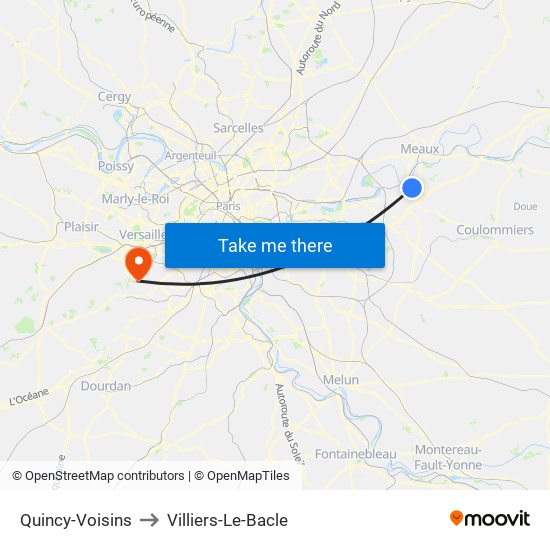 Quincy-Voisins to Villiers-Le-Bacle map
