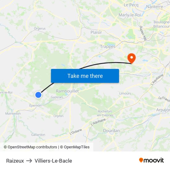 Raizeux to Villiers-Le-Bacle map