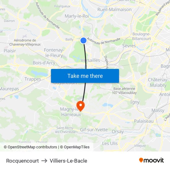Rocquencourt to Villiers-Le-Bacle map
