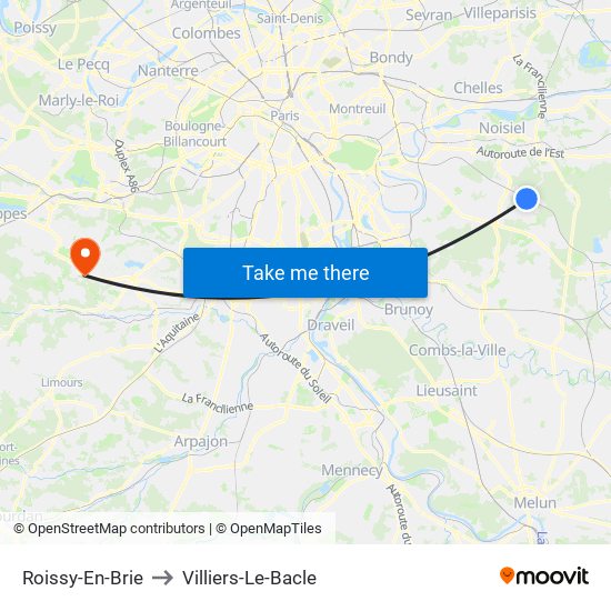 Roissy-En-Brie to Villiers-Le-Bacle map