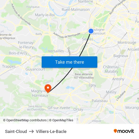 Saint-Cloud to Villiers-Le-Bacle map