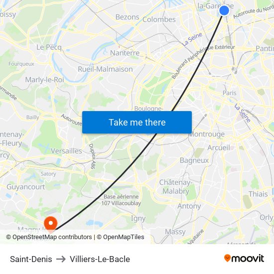 Saint-Denis to Villiers-Le-Bacle map